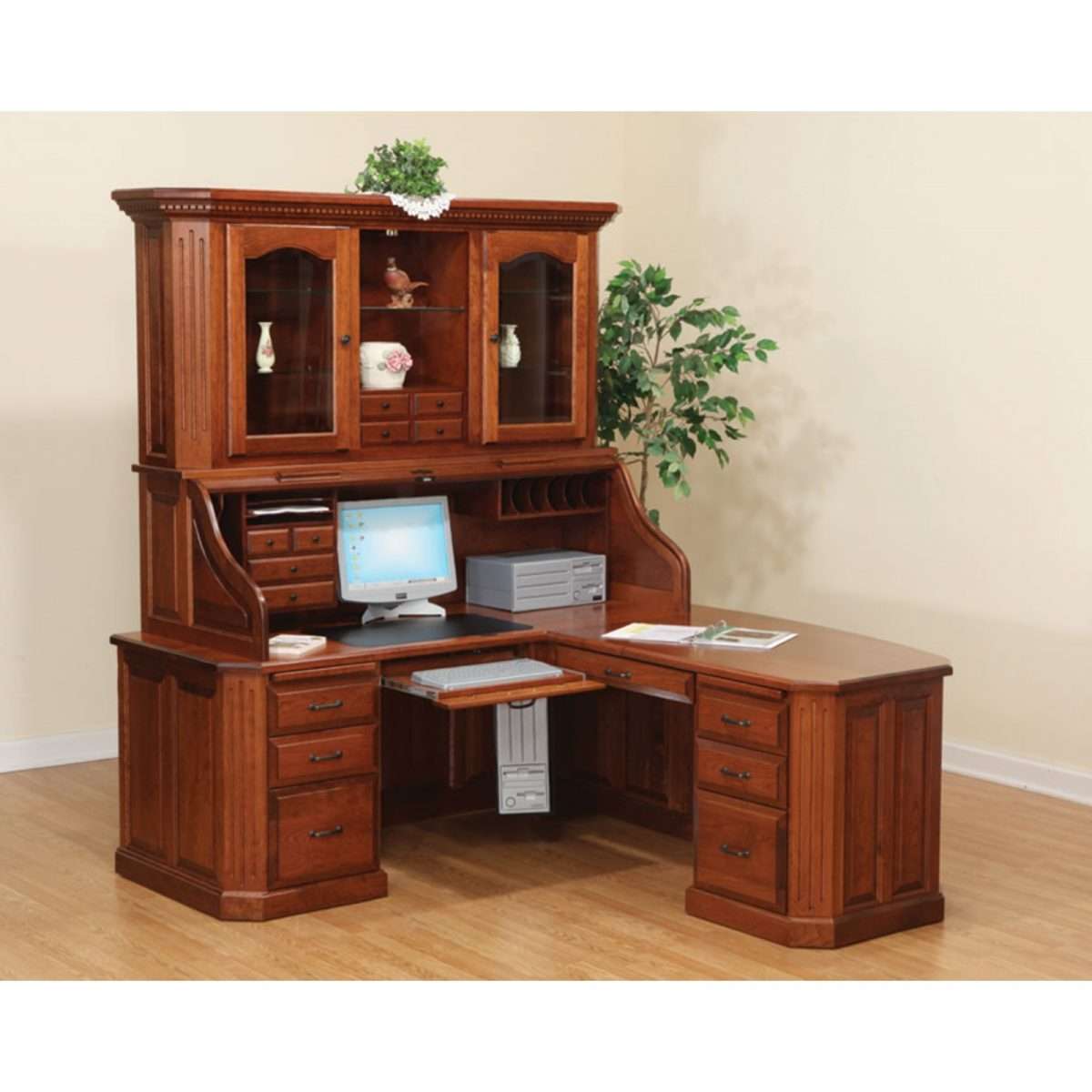 Fifth Avenue Executive Corner Roll Top Desk with Hutch