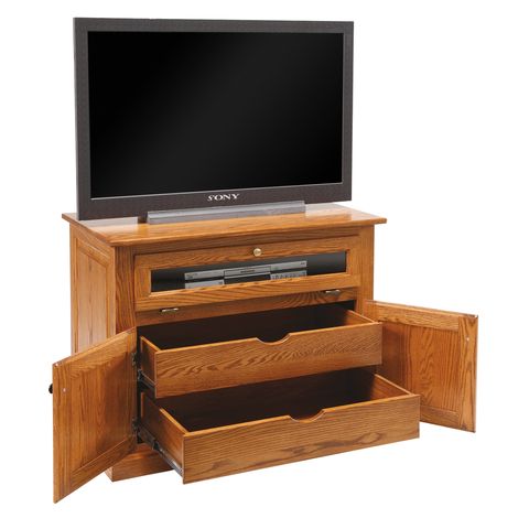 Traditional TV Stand w/Drawers Behind Doors