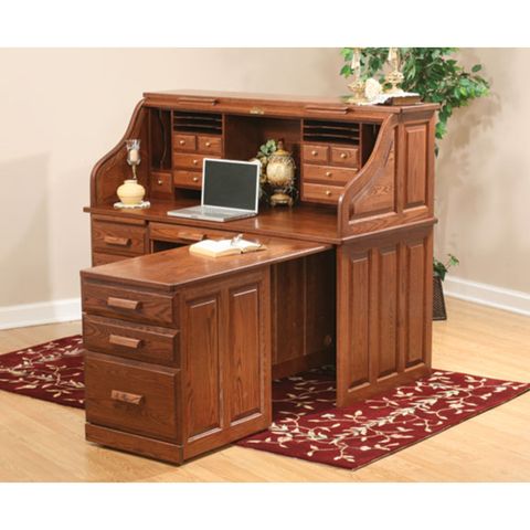 62" Computer Roll Top Desk w/Pull Out Return