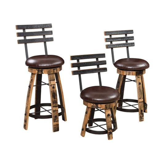 Barrel Bar Stool w/Cushioned Seat & Stave Back