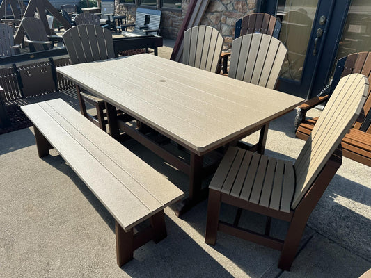 Weatherwood & Tudor Dining Set with Bench – 6 Piece