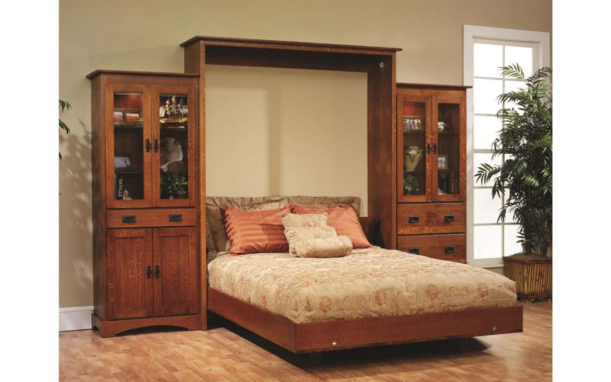 Old English Mission 30" Murphy Wall Bed Bookcase w/Doors