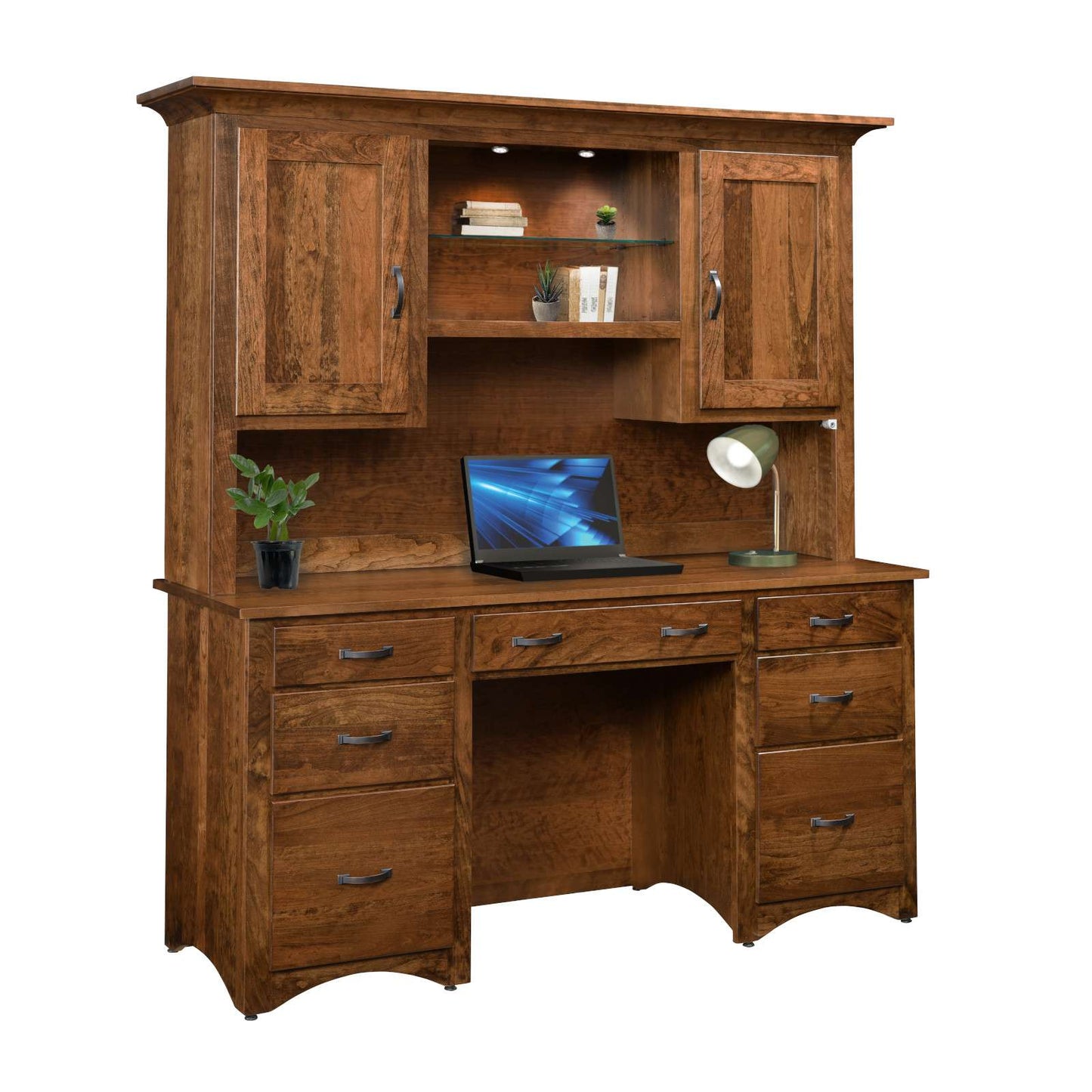 Shaker Double Pedestal Desk & Hutch